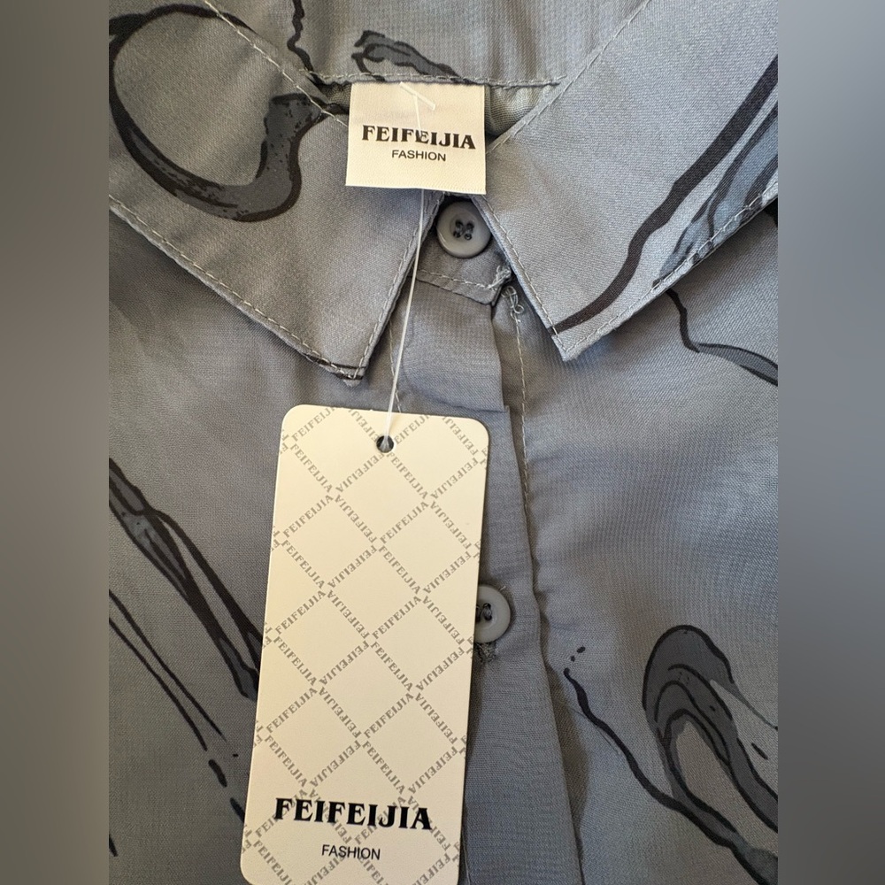 Gray Abstract Patterned Button-Up Shirt - Picture 4 of 4